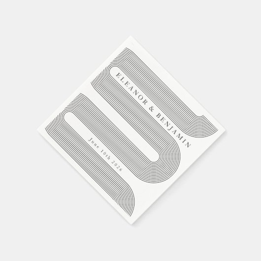 カスタムアーチ白黒線エレガント名結婚 スタンダードカクテルナプキン (角)