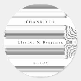 カスタムアーチ白黒線エレガント名結婚 ラウンドシール