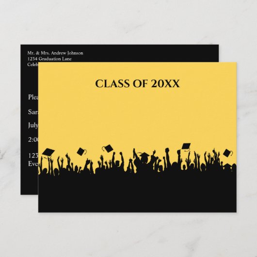 カスタムイエローエレガンスのカラー卒業クラス インビテーションポストカード (正面/裏面)