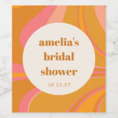 カスタムイエローオレンジピンクマーブルブライダルシャワー ワインラベル (シングルラベル)