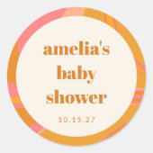 カスタムイエローオレンジピンク大理石ベビーシャワー ラウンドシール (正面)