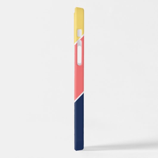 カスタムイエローコーラルダークブルーアクアグリーンストライプズ iPhoneケース (左側面)