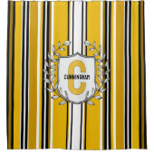 カスタムイエローブラックストライプモノグラム シャワーカーテン (正面)