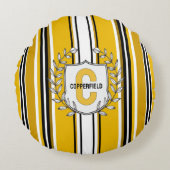 カスタムイエローブラックストライプモノグラム ラウンドクッション (正面)