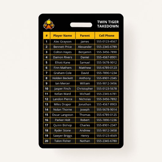 カスタムイエロープレーヤーチームロースターカードスポーツバッジ バッジ (裏面)