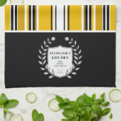 カスタムイエローホワイトブラックストライプ キッチンタオル (折り畳み)