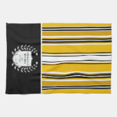 カスタムイエローホワイトブラックストライプ キッチンタオル (横)