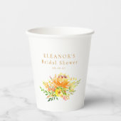カスタムイエロー水彩花のブライダルシャワー 紙コップ (正面)