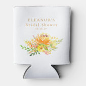 カスタムイエロー水彩花のブライダルシャワー 缶クーラー (正面)