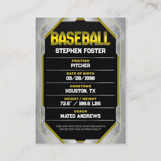 カスタムイエロ野球選手 コーリングカード (裏面)