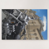 カスタムイギリスのバスにバイク。 ジグソーパズル (横)