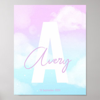 カスタムイニシャルアート ピンク モノグラム ウォールプリント ポスター