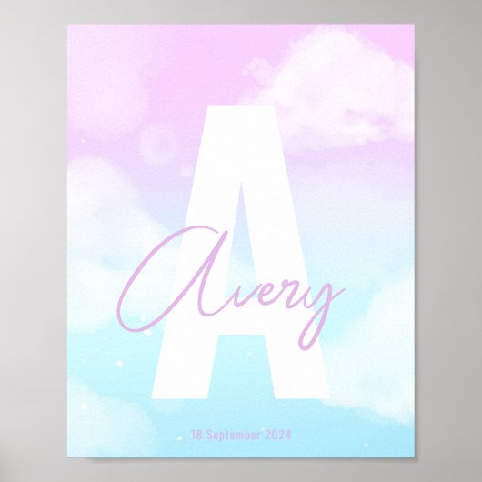 カスタムイニシャルアート ピンク モノグラム ウォールプリント ポスター (正面)