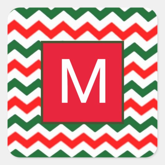 カスタムイニシャルグリーンとレッドのステッカー スクエアシール (正面)