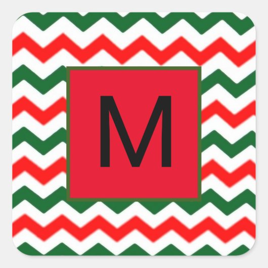 カスタムイニシャルグリーンとレッドステッカー スクエアシール (正面)