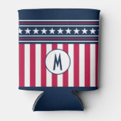 カスタムイニシャルスターズnストライプ赤白青 缶クーラー (正面)