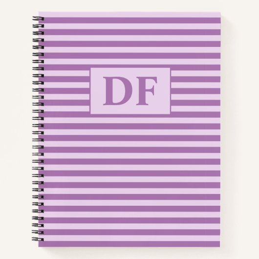カスタムイニシャルパープルストライプノート ノートブック (正面)