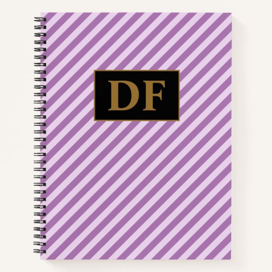カスタムイニシャルパープルストライプノート ノートブック (正面)
