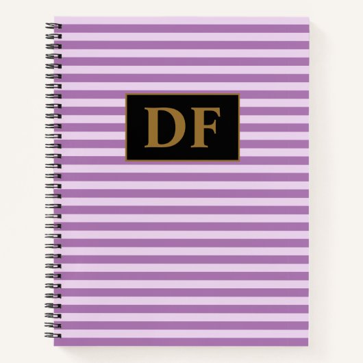 カスタムイニシャルパープルストライプノート ノートブック (正面)