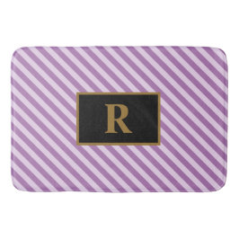 カスタムイニシャルパープルストライプバスマット バスマット