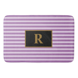 カスタムイニシャルパープルストライプバスマット バスマット