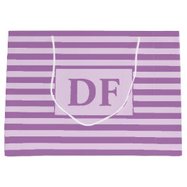 カスタムイニシャルパープルストライプ ラージペーパーバッグ