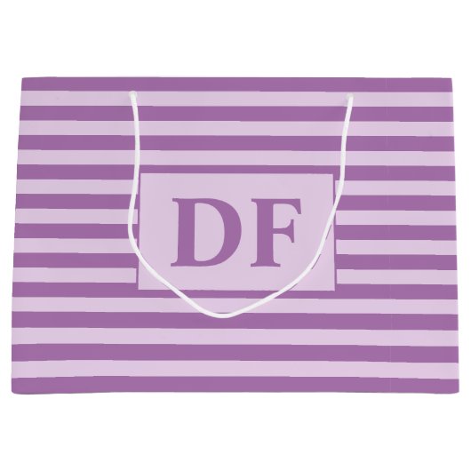 カスタムイニシャルパープルストライプ ラージペーパーバッグ (正面)