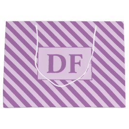 カスタムイニシャルパープルストライプ ラージペーパーバッグ
