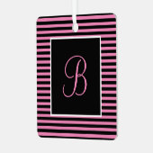 カスタムイニシャルピンクとブラックストライプの メタルオーナメント (正面左)