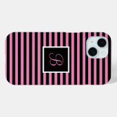 カスタムイニシャルピンクとブラックストライプの Case-Mate iPhoneケース (裏面 (横))