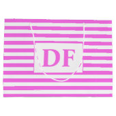 カスタムイニシャルピンク/白ストライプ色 ラージペーパーバッグ (裏面)