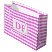 カスタムイニシャルピンク/白ストライプ色 ラージペーパーバッグ (正面アングル)