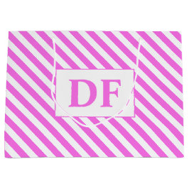 カスタムイニシャルピンク/白ストライプ色 ラージペーパーバッグ