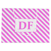 カスタムイニシャルピンク/白ストライプ色 ラージペーパーバッグ (裏面)