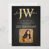 カスタムイニシャルブエレガントラック金ゴールド21st誕生日 招待状 (正面)
