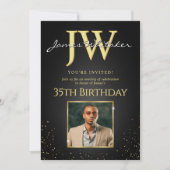 カスタムイニシャルブエレガントラック金ゴールド35誕生日 招待状 (正面)