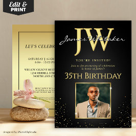 カスタムイニシャルブエレガントラック金ゴールド35誕生日 招待状