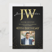 カスタムイニシャルブエレガントラック金ゴールド40th誕生日 招待状 (正面)