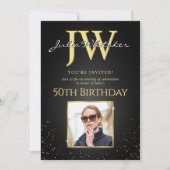 カスタムイニシャルブエレガントラック金ゴールド50誕生日 招待状 (正面)