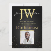 カスタムイニシャルブエレガントラック金ゴールド60誕生日 招待状 (正面)