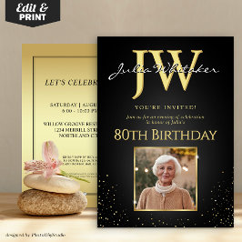 カスタムイニシャルブエレガントラック金ゴールド80th誕生日 招待状