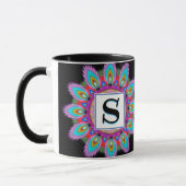 カスタムイニシャルブラックコーヒーマグマンダラ模様 マグカップ (左)