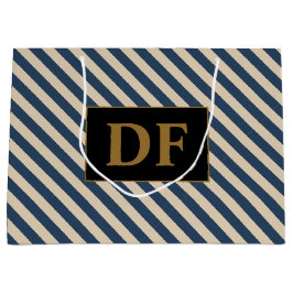 カスタムイニシャルブルー/バニラストライプ ラージペーパーバッグ