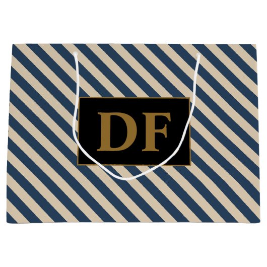 カスタムイニシャルブルー/バニラストライプ ラージペーパーバッグ (正面)