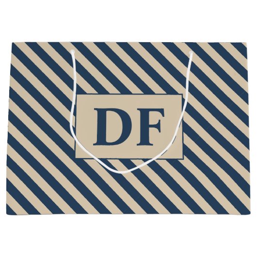 カスタムイニシャルブルー/バニラストライプ ラージペーパーバッグ (正面)