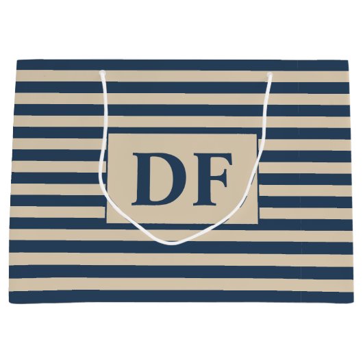 カスタムイニシャルブルー/バニラストライプ ラージペーパーバッグ (正面)