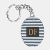 カスタムイニシャルブルー/ホワイトのストライプキーチェーン キーホルダー (正面左)