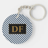 カスタムイニシャルブルー/ホワイトのストライプキーチェーン キーホルダー (裏面)