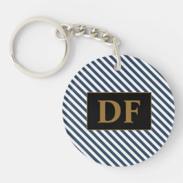 カスタムイニシャルブルー/ホワイトのストライプキーチェーン キーホルダー