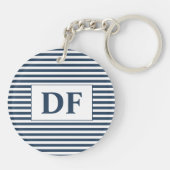 カスタムイニシャルブルー/ホワイトのストライプキーチェーン キーホルダー (裏面)